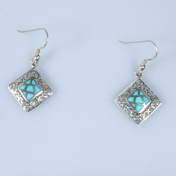 925 Sterling Silver Jewelry - Sterling Silver and Turquoise Earrings